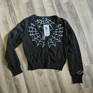 ELVIRA DOLLSKILL COLLAB EMBROIDERD SPIDER WEB CARDIGAN SZ L NWT